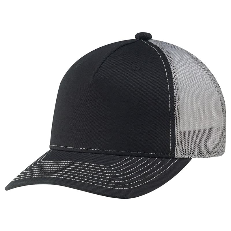 Deluxe Chino Twill / Polyester Mesh~5 Panel Constructed Pro-Round-Five (Mesh Back)