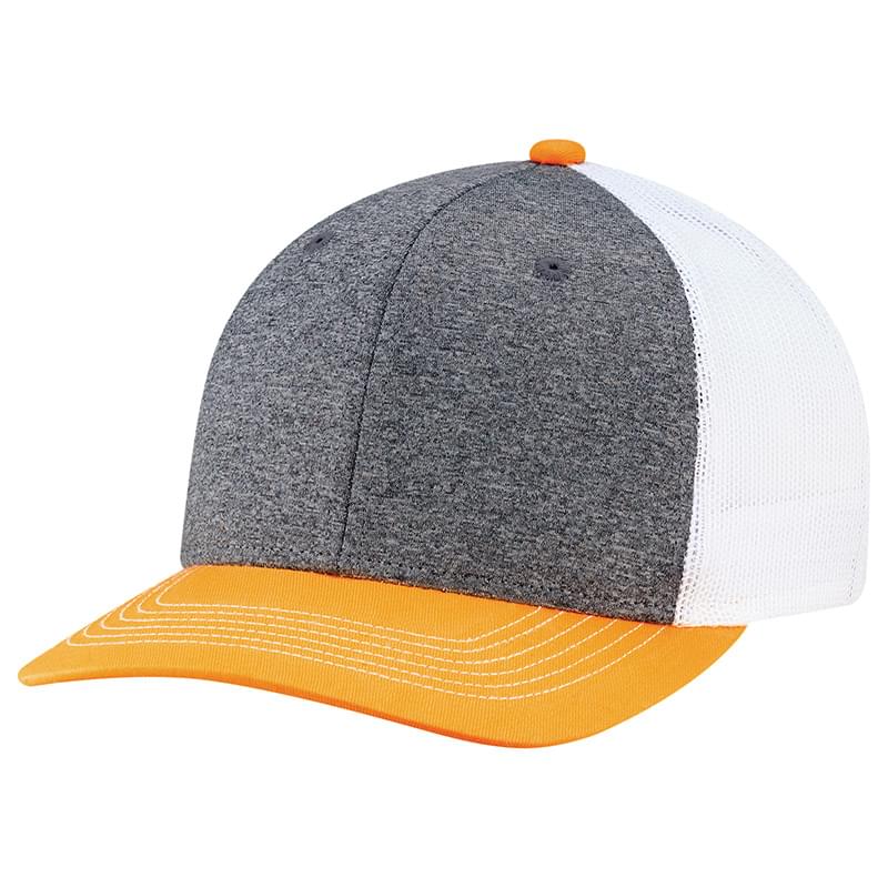 Cotton Drill / Polyester Heather / Polyester Mesh~6 Panel Constructed Pro-Round (Mesh Back, Youth)