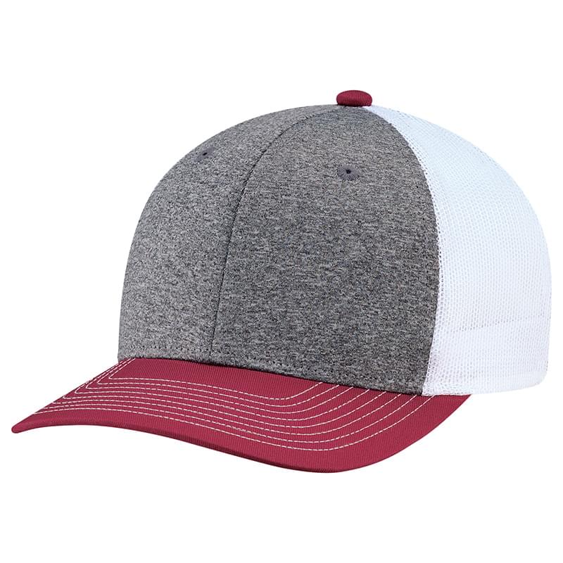 Cotton Drill / Polyester Heather / Polyester Mesh~6 Panel Constructed Pro-Round (Mesh Back)